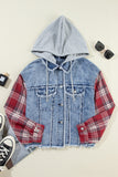 Anokhinaliza Raw Hem Drawstring Plaid Denim Jacket