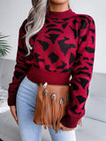 Anokhinaliza Leopard Round Neck Dropped Shoulder Sweater