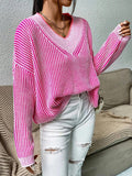 Anokhinaliza Striped V-Neck Long Sleeve Sweater