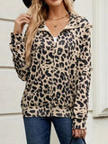 Anokhinaliza Full Size Leopard Collared Neck Zip Up Jacket