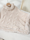 Anokhinaliza Fuzzy Hem Cable-Knit Poncho