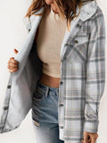 Anokhinaliza Plaid Snap Down Plush Hooded Jacket