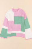 Anokhinaliza Color Block Round Neck Drop Shoulder Sweater