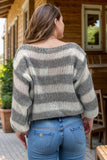 Anokhinaliza Striped Boat Neck Long Sleeve Sweater