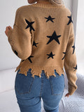 Anokhinaliza Star Pattern Distressed V-Neck Cropped Sweater