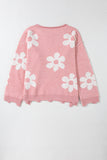 Anokhinaliza Pearl Trim Flower Round Neck Sweater