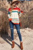 Anokhinaliza Contrast Striped Turtleneck Dropped Shoulder Sweater