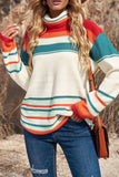 Anokhinaliza Contrast Striped Turtleneck Dropped Shoulder Sweater