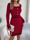 Anokhinaliza Contrast Trim Long Sleeve Sweater Dress