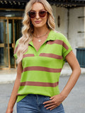 Anokhinaliza Striped Johnny Collar Cap Sleeve Sweater