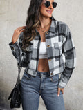 Anokhinaliza Perfee Plaid Button Up Drop Shoulder Cropped Jacket