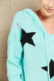 Anokhinaliza Woven Right Star Distressed Slit Hooded Sweater