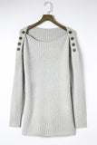 Anokhinaliza Side Slit Boat Neck Long Sleeve Sweater