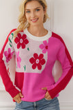 Anokhinaliza Flower Color Block Round Neck Sweater