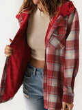 Anokhinaliza Plaid Snap Down Plush Hooded Jacket