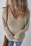 Anokhinaliza Openwork Dropped Shoulder Hooded Knit Top