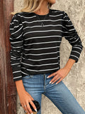 Anokhinaliza Full Size Striped Round Neck Puff Sleeve T-Shirt