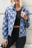 Anokhinaliza Checkered Button Up Long Sleeve Denim Jacket