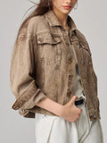 Anokhinaliza Pocketed Collared Neck Denim Jacket