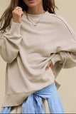 Anokhinaliza Side Slit Round Neck Long Sleeve Sweatshirt