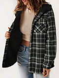 Anokhinaliza Plaid Snap Down Plush Hooded Jacket