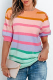 Anokhinaliza Striped Round Neck Half Sleeve Sweater