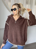 Anokhinaliza Quarter Zip Contrast Dropped Shoulder Sweater