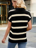 Anokhinaliza Striped Johnny Collar Cap Sleeve Sweater