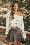 Anokhinaliza Striped V-Neck Drop Shoulder Sweater