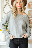 Anokhinaliza Side Slit Boat Neck Long Sleeve Sweater