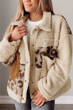 Anokhinaliza Pocketed Leopard Collared Neck Sherpa Jacket