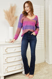 Anokhinaliza Angel Wings Multicolored Rib-Knit V-Neck Knit Pullover