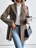 Anokhinaliza Plaid Collared Neck Long Sleeve Jacket