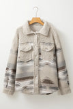 Anokhinaliza Geometric Button Up Long Sleep Fuzzy Jacket