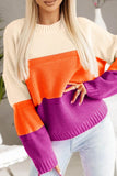 Anokhinaliza Color Block Drop Shoulder Round Neck Sweater