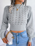 Anokhinaliza Openwork Mock Neck Long Sleeve Cropped Sweater