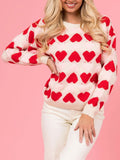 Anokhinaliza Valentine’s Day Fuzzy Heart Round Neck Long Sleeve Sweater