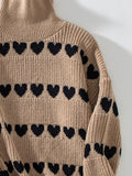 Anokhinaliza Heart Turtleneck Dropped Shoulder Sweater