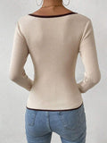 Anokhinaliza Contrast Trim Long Sleeve Knit Top