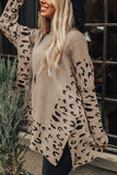 Anokhinaliza Slit Leopard Mock Neck Dropped Shoulder Sweater