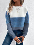 Anokhinaliza Color Block Drop Shoulder Long Sleeve Sweater