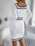 Anokhinaliza Contrast Trim Long Sleeve Sweater Dress