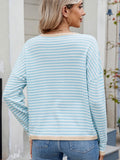 Anokhinaliza Striped Contrast Round Neck Long Sleeve Sweater