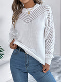 Anokhinaliza Openwork Round Neck Long Sleeve Knit Top