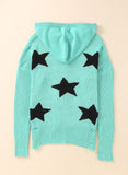 Anokhinaliza Woven Right Star Distressed Slit Hooded Sweater