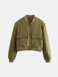 Anokhinaliza Pocketed Snap Down Baseball Collar Jacket