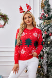 Anokhinaliza Christmas Tree Round Neck Long Sleeve Sweater