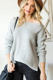 Anokhinaliza Side Slit Boat Neck Long Sleeve Sweater