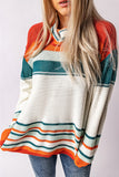 Anokhinaliza Contrast Striped Turtleneck Dropped Shoulder Sweater