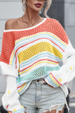 Anokhinaliza Hollow Striped Color Block Round Neck Sweater